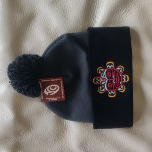 'Copper Sun' Indigenous design by Joe Wilson, Coast Salish Pom Pom Toque